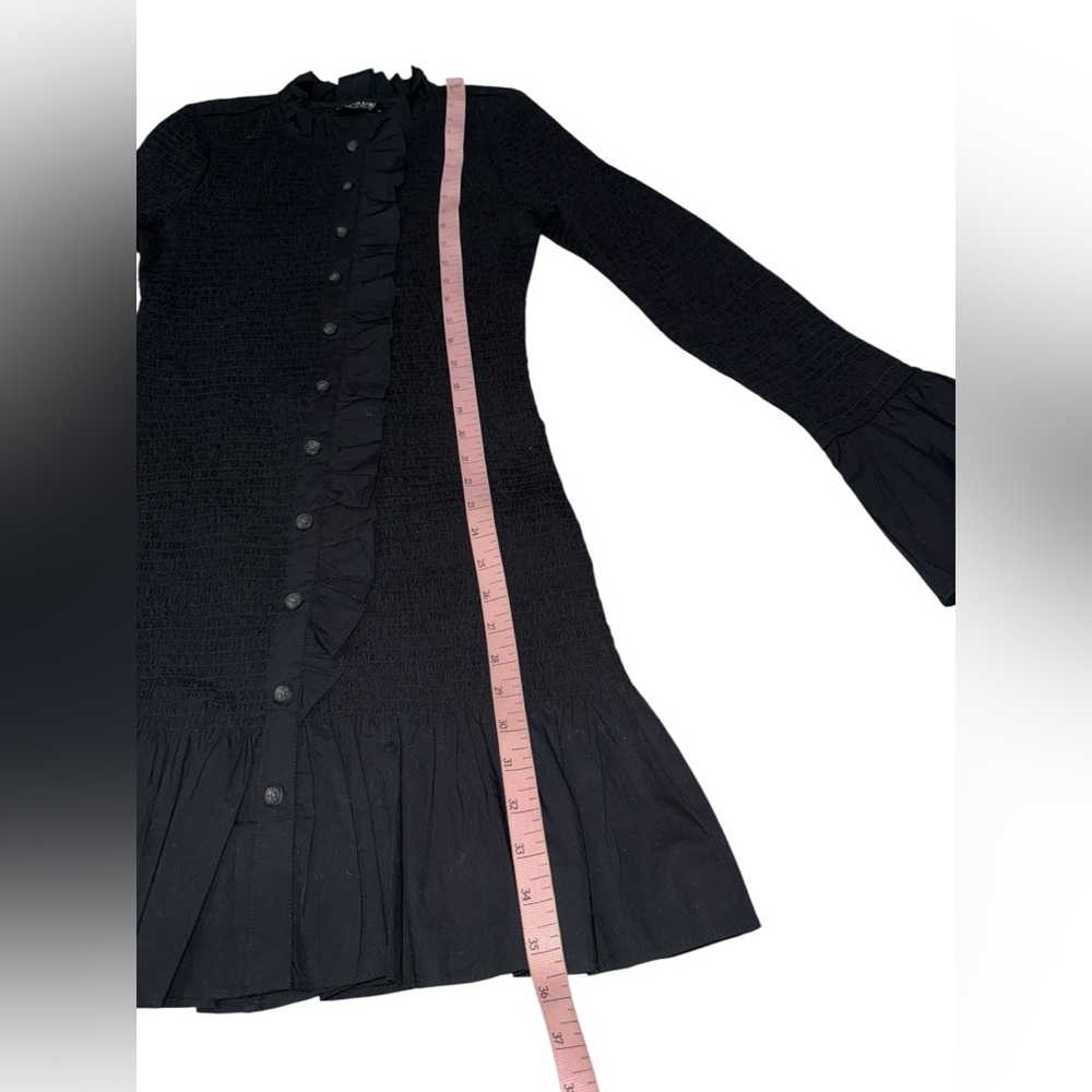 J. Crew Cotton Smocked button-up Black mini  dress Size Small - Picture 5 of 8